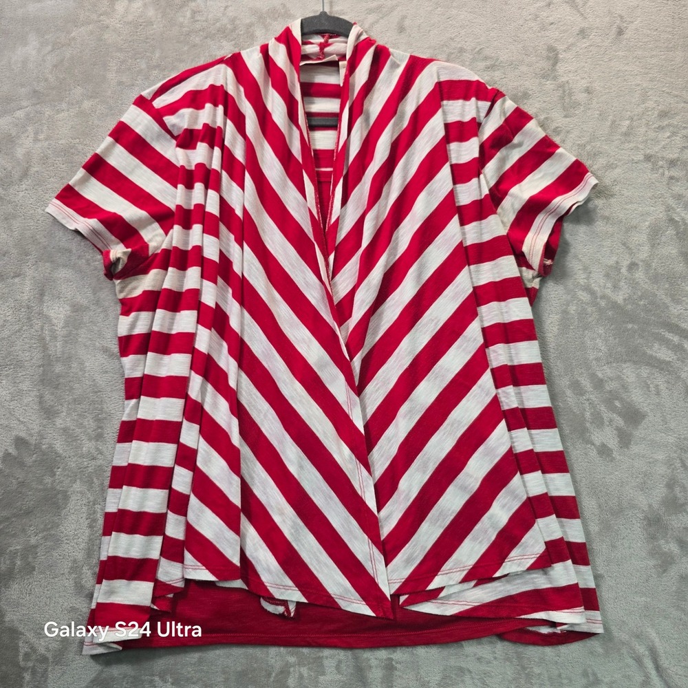 Allison Brittney Red White Striped Open Front Cardigan & Tank Set Plus Size 3X